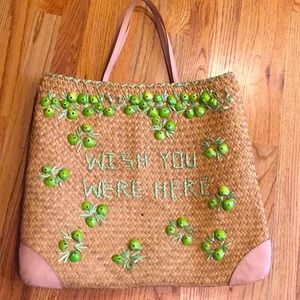 Amazing Kate Spade straw tote “Wish You Were Here”